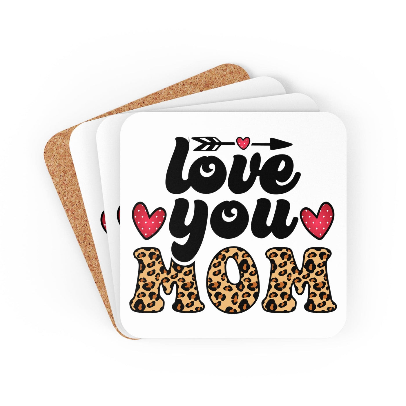 Handcrafted Square Coaster Set Of 4 For Drinks And Cups Love You Mom Leopard