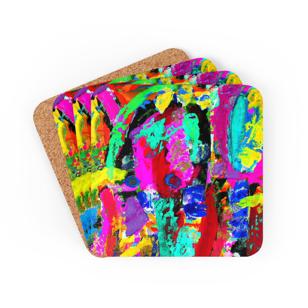 Handcrafted Square Coaster Set of 4 - Multicolor Abstract Pattern - Decorative