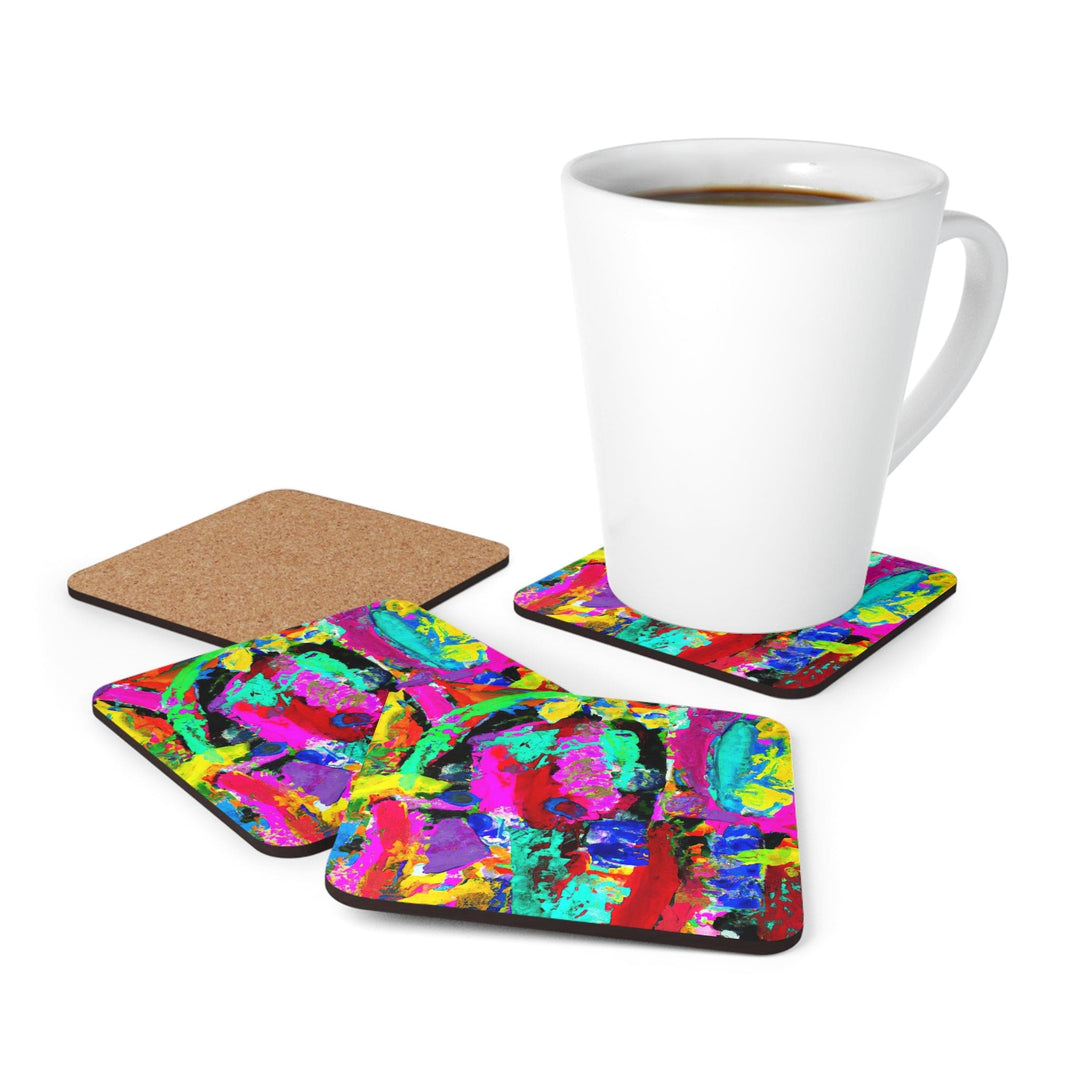 Handcrafted Square Coaster Set of 4 - Multicolor Abstract Pattern - Decorative