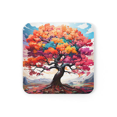 Handcrafted Square Coaster Set Of 4 For Drinks And Cups Multicolor Tree Life