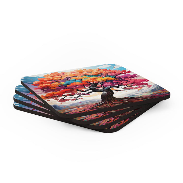 Handcrafted Square Coaster Set Of 4 For Drinks And Cups Multicolor Tree Of Life