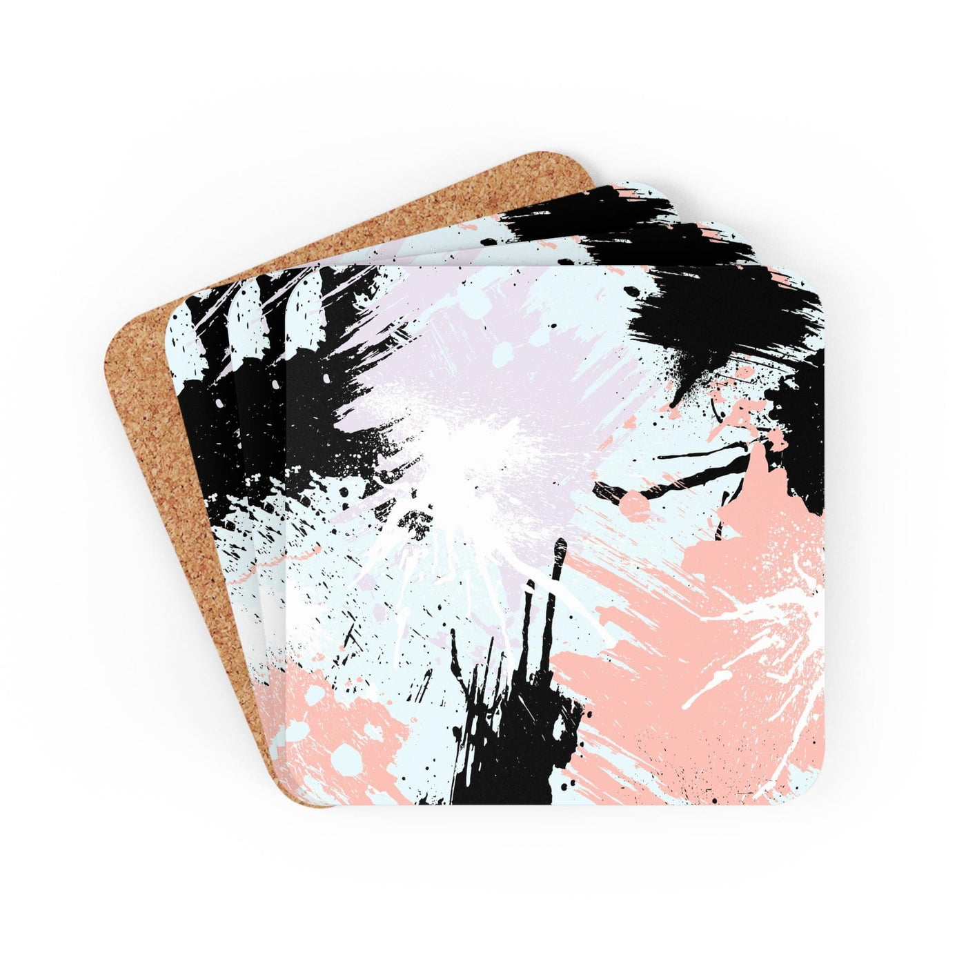 Handcrafted Square Coaster Set Of 4 For Drinks And Cups Pink Black Abstract