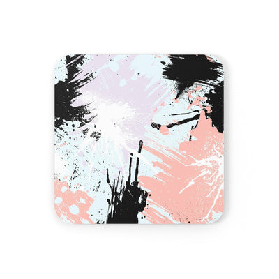 Handcrafted Square Coaster Set Of 4 For Drinks And Cups Pink Black Abstract