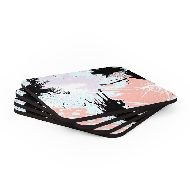 Handcrafted Square Coaster Set of 4 - Pink Black Abstract Pattern - Decorative