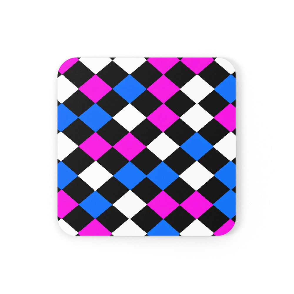 Handcrafted Square Coaster Set of 4 - Pink Blue Checkered Pattern - Decorative