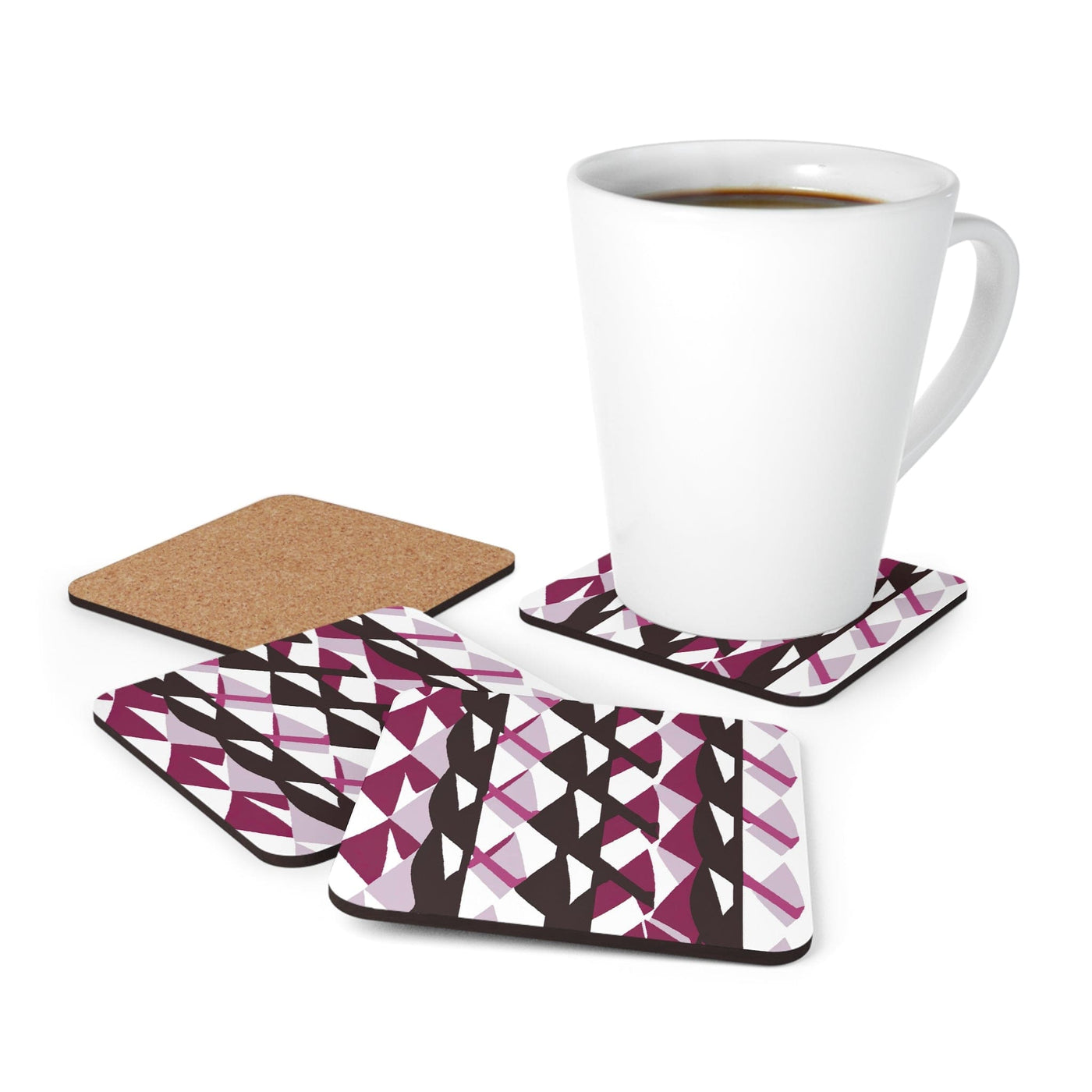 Handcrafted Square Coaster Set Of 4 For Drinks And Cups Pink Mauve Pattern