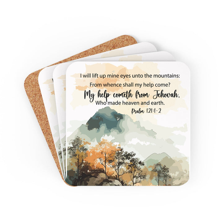 Handcrafted Square Coaster Set of 4 - Psalm 121 my Help Cometh from Jehovah