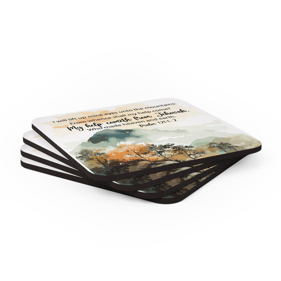 Handcrafted Square Coaster Set of 4 - Psalm 121 my Help Cometh from Jehovah