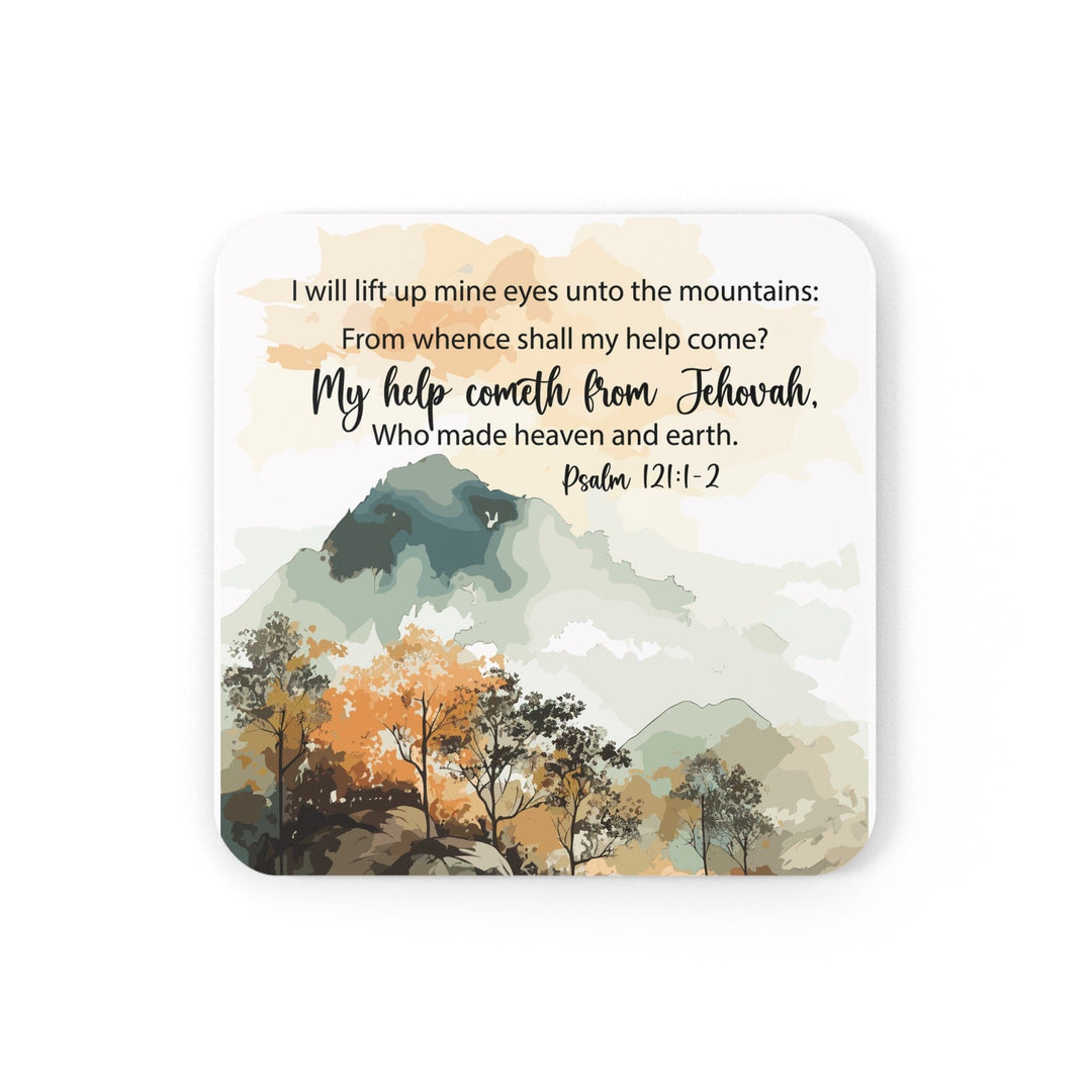 Handcrafted Square Coaster Set of 4 - Psalm 121 my Help Cometh from Jehovah