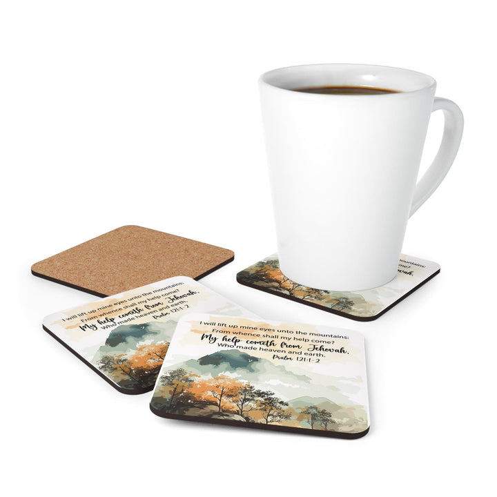 Handcrafted Square Coaster Set of 4 - Psalm 121 my Help Cometh from Jehovah