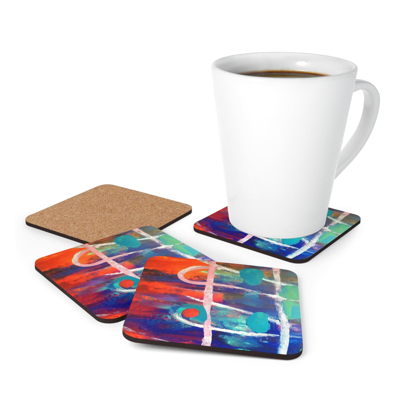 Handcrafted Square Coaster Set Of 4 For Drinks And Cups Red Blue Abstract