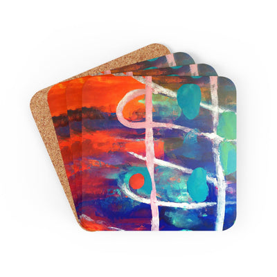 Handcrafted Square Coaster Set Of 4 For Drinks And Cups Red Blue Abstract