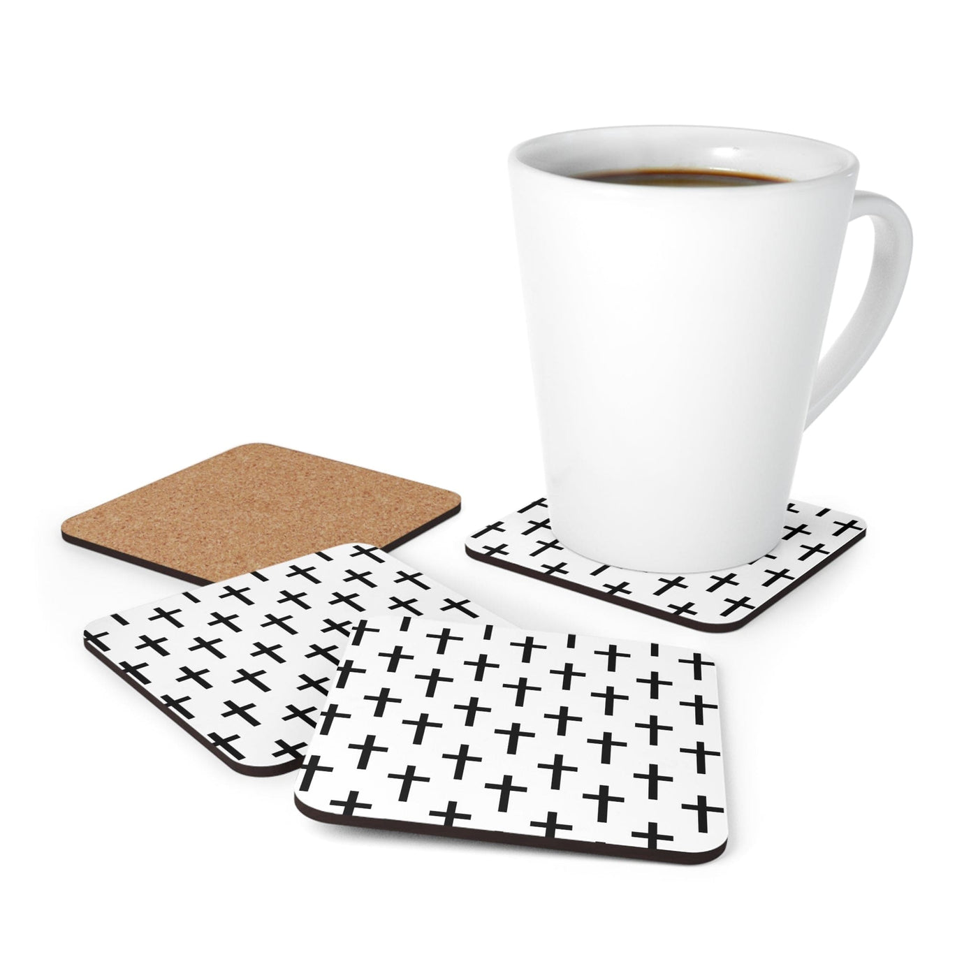 Handcrafted Square Coaster Set Of 4 For Drinks And Cups Seamless Cross Pattern