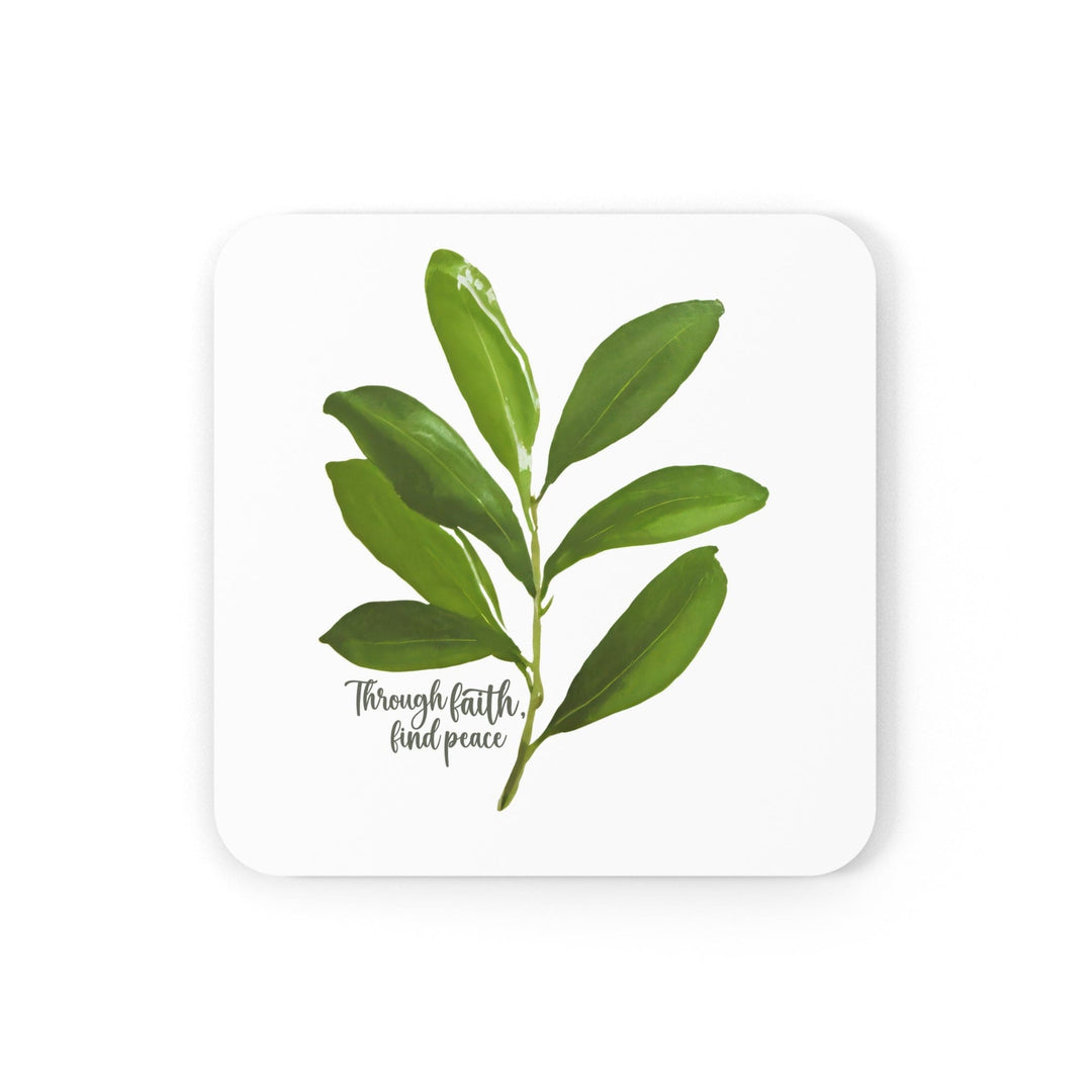 Handcrafted Square Coaster Set of 4 - Through Faith Find Peace Olive Leaf