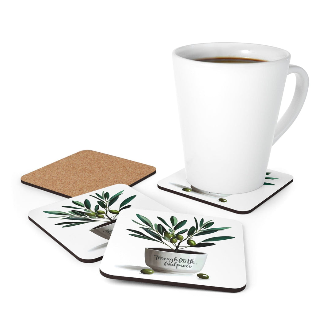 Handcrafted Square Coaster Set of 4 - Through Faith Find Peace Olive Tree