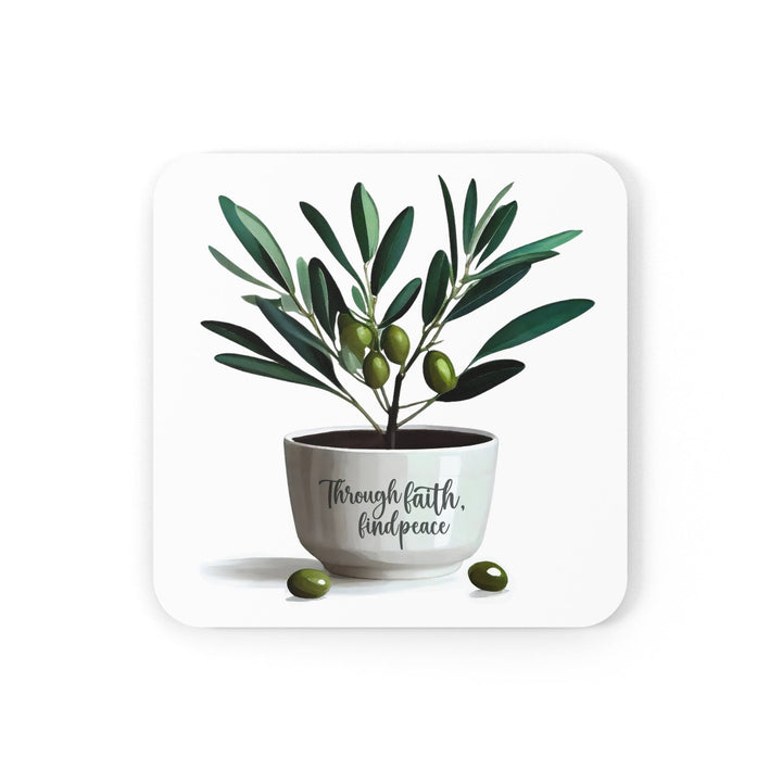 Handcrafted Square Coaster Set of 4 - Through Faith Find Peace Olive Tree