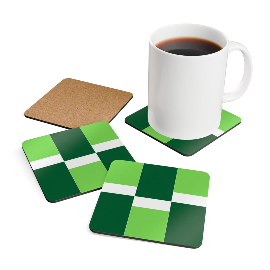 Handcrafted Square Coaster Set Of 4 Green White Colorblock Grid Lines - Home