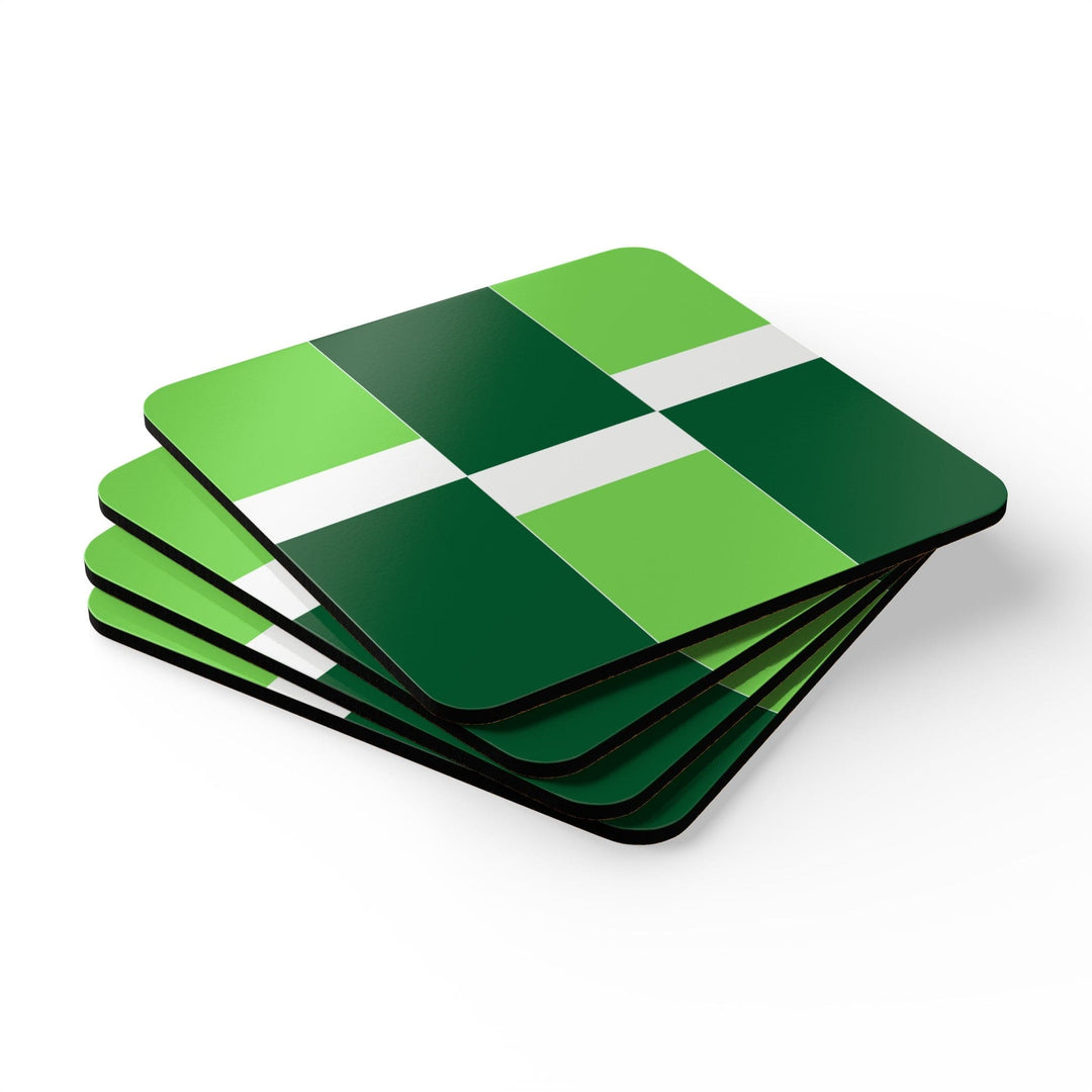 Handcrafted Square Coaster Set Of 4 Green White Colorblock Grid Lines - Home