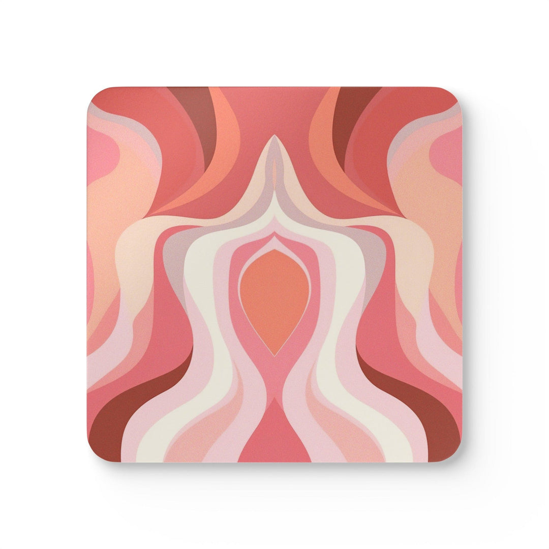 Handcrafted Square Coaster Set of 4 Pink White Boho Swirl Lines - Decorative