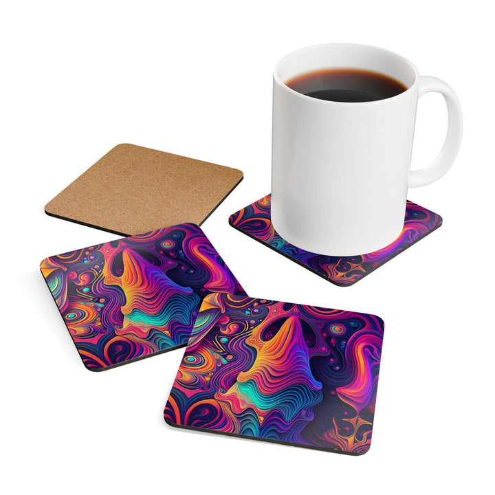 Handcrafted Square Coaster Set of 4 Vibrant Psychedelic Kaleidoscope Boho Print