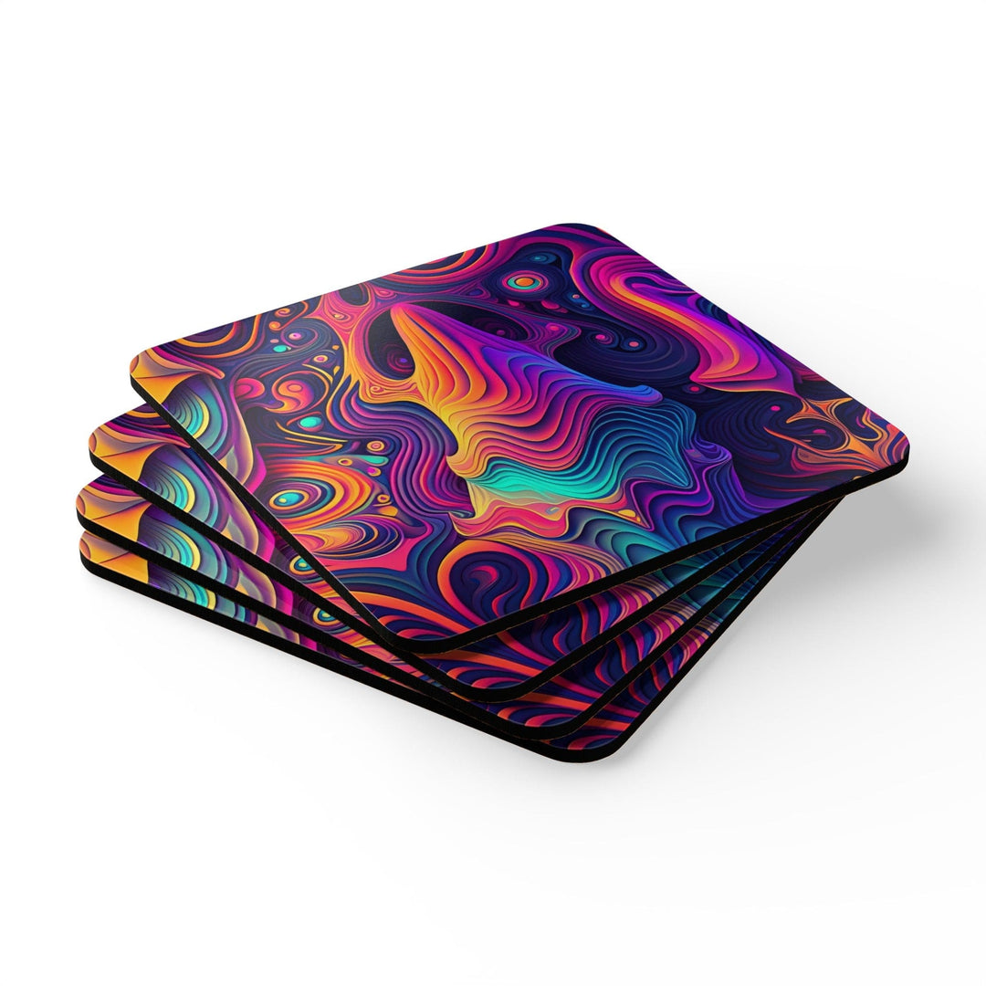 Handcrafted Square Coaster Set of 4 Vibrant Psychedelic Kaleidoscope Boho Print