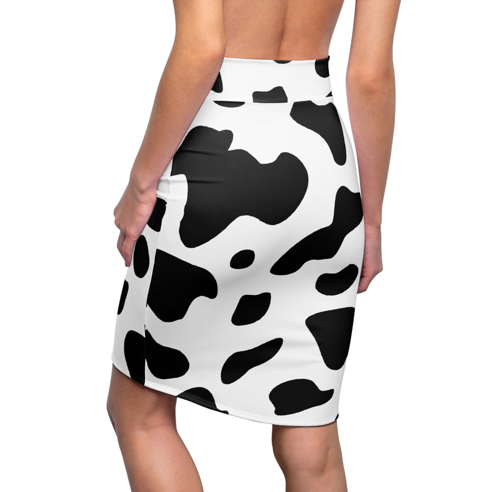 High Waist Womens Pencil Skirt - Contour Stretch - Black and White Abstract Cow