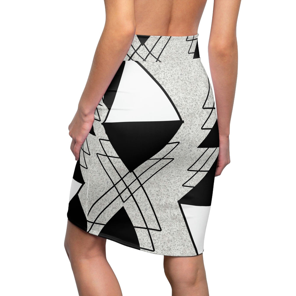 High Waist Womens Pencil Skirt - Contour Stretch Black and White Ash Grey