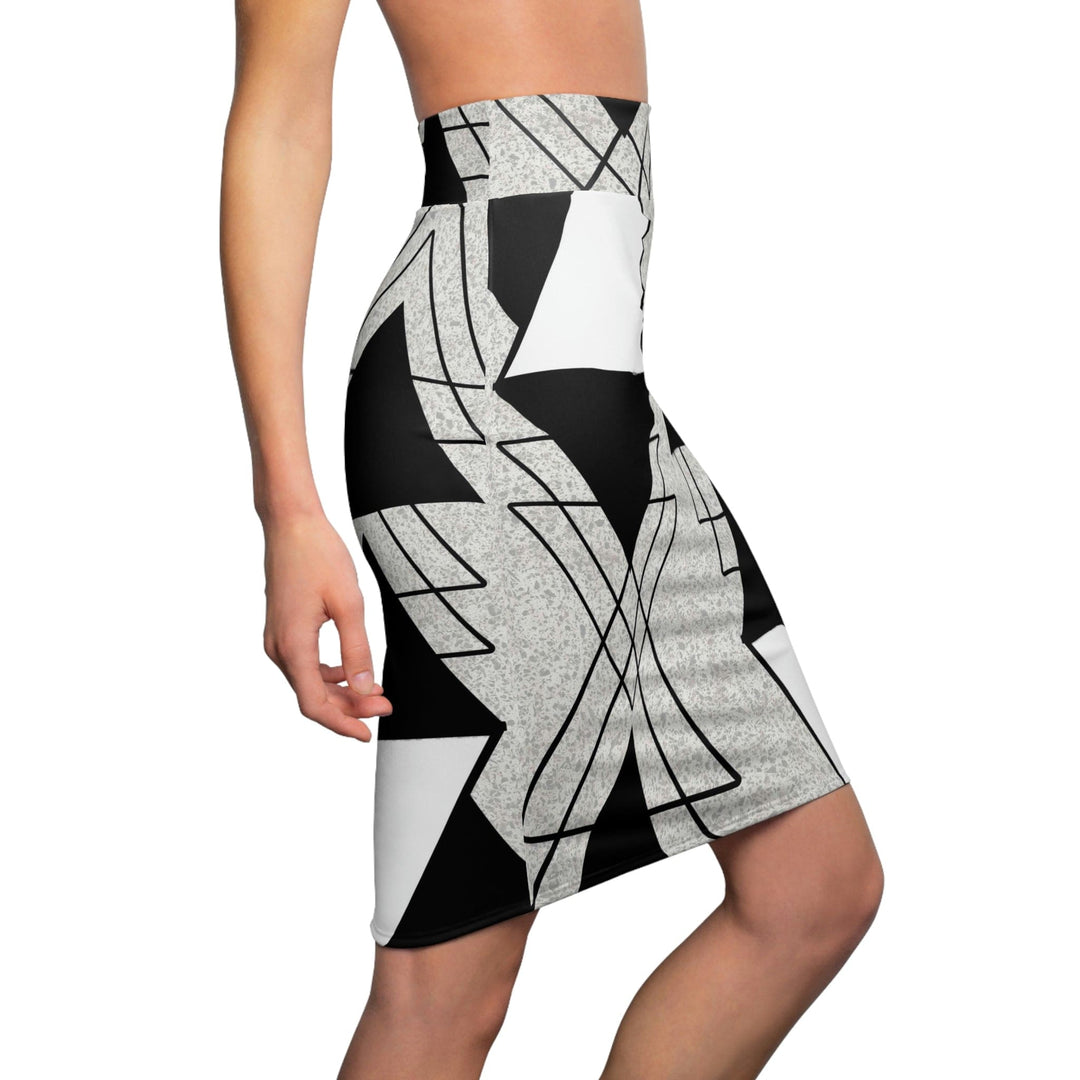 High Waist Womens Pencil Skirt - Contour Stretch Black and White Ash Grey