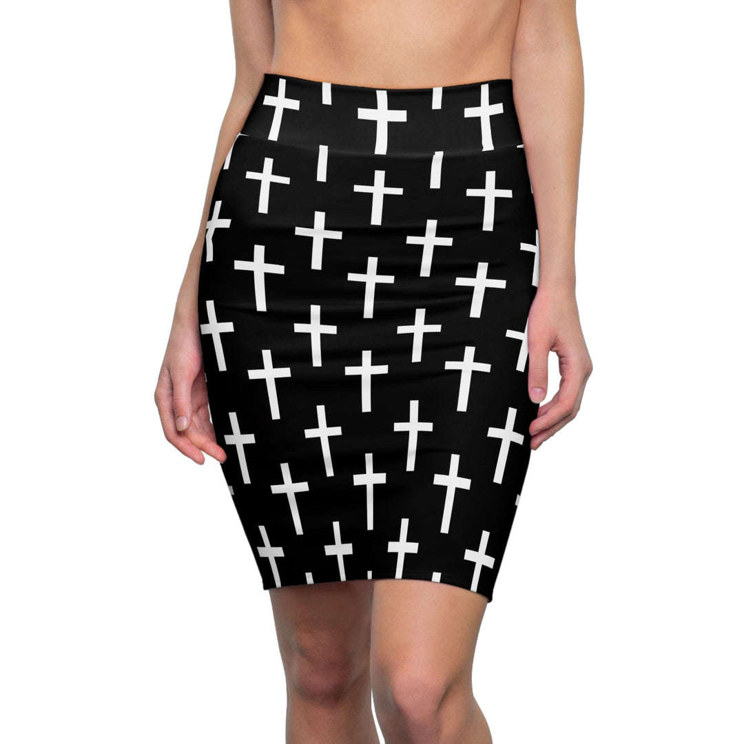 High Waist Womens Pencil Skirt - Contour Stretch - Black and White Seamless