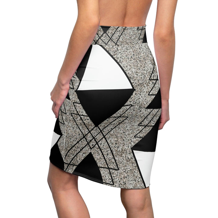 High Waist Womens Pencil Skirt - Contour Stretch Black and White Triangular