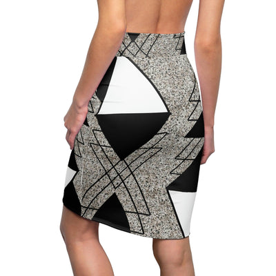 High Waist Womens Pencil Skirt - Contour Stretch Black And White Triangular