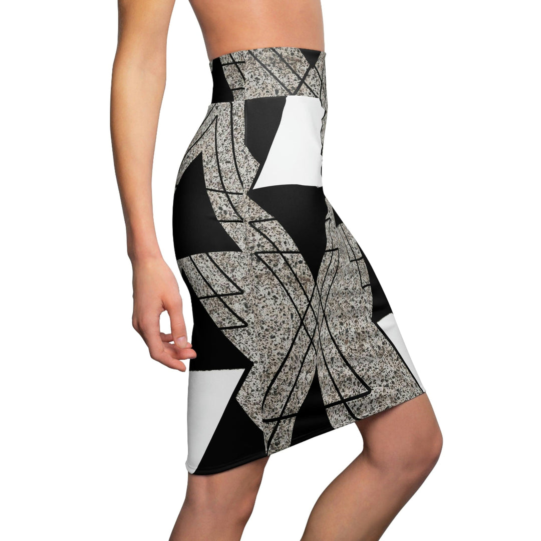 High Waist Womens Pencil Skirt - Contour Stretch Black and White Triangular