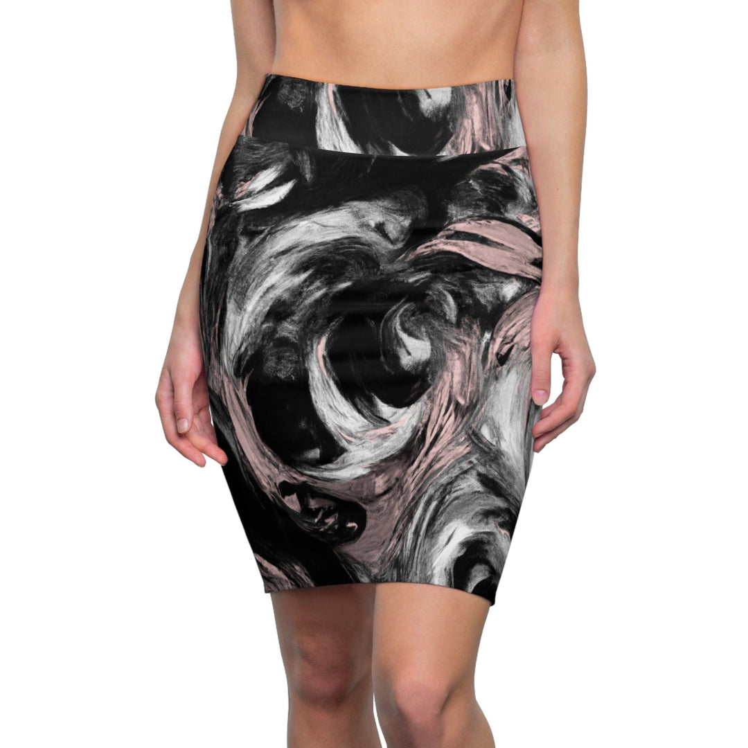 High Waist Womens Pencil Skirt - Contour Stretch - Black Pink White Abstract