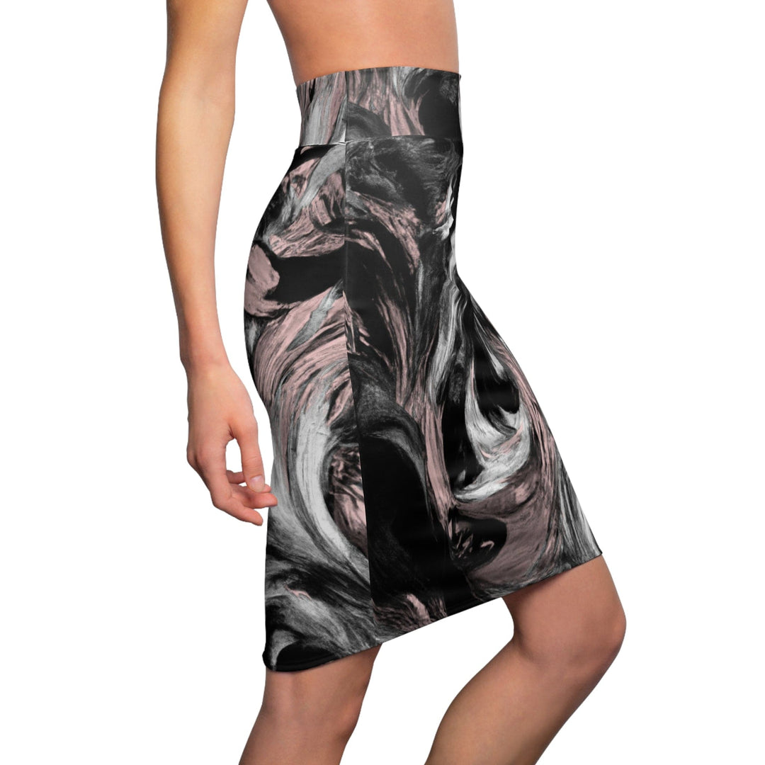 High Waist Womens Pencil Skirt - Contour Stretch - Black Pink White Abstract