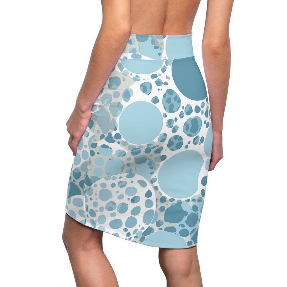 High Waist Womens Pencil Skirt - Contour Stretch - Blue and White Circular