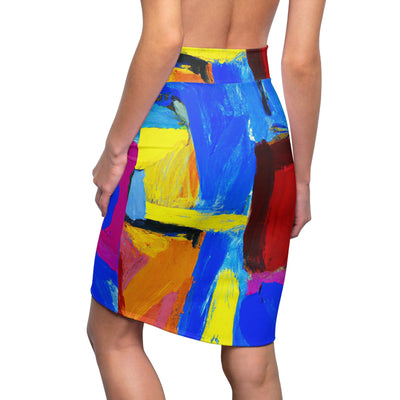 High Waist Womens Pencil Skirt - Contour Stretch - Blue Red Yellow Multicolor