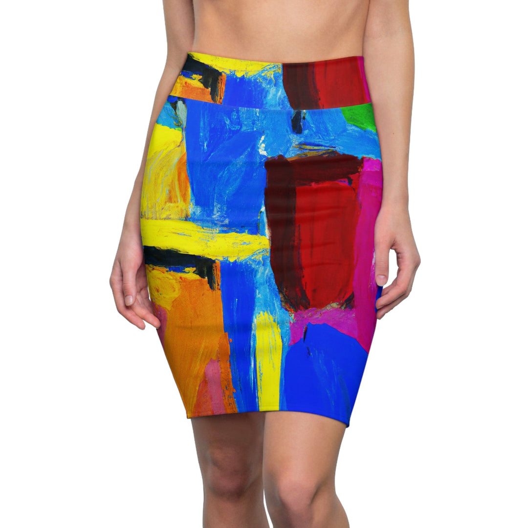 High Waist Womens Pencil Skirt - Contour Stretch - Blue Red Yellow Multicolor