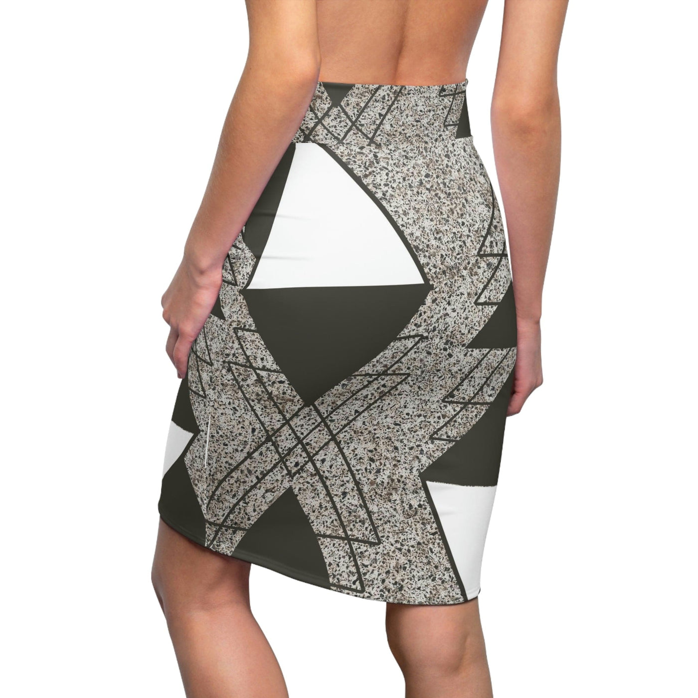 High Waist Womens Pencil Skirt - Contour Stretch Brown And White Triangular