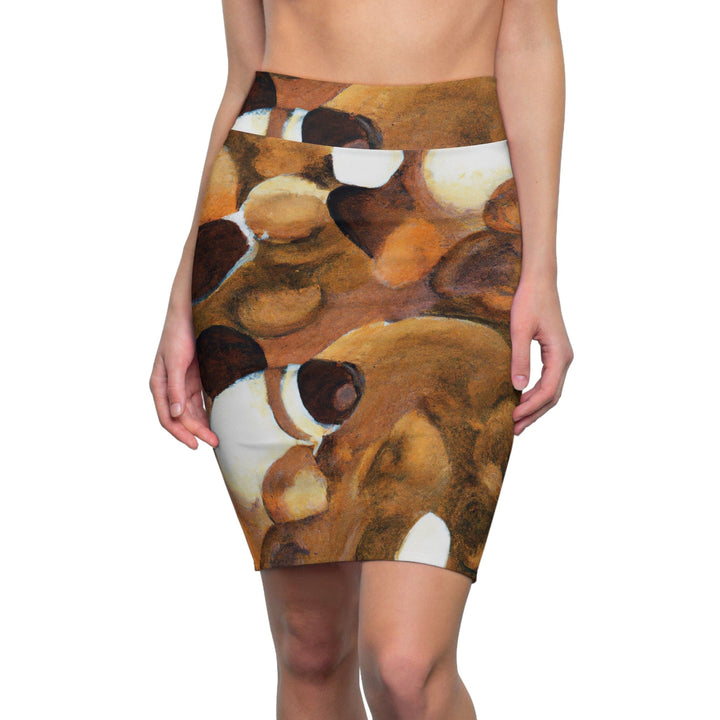 High Waist Womens Pencil Skirt - Contour Stretch - Brown White Stone Pattern