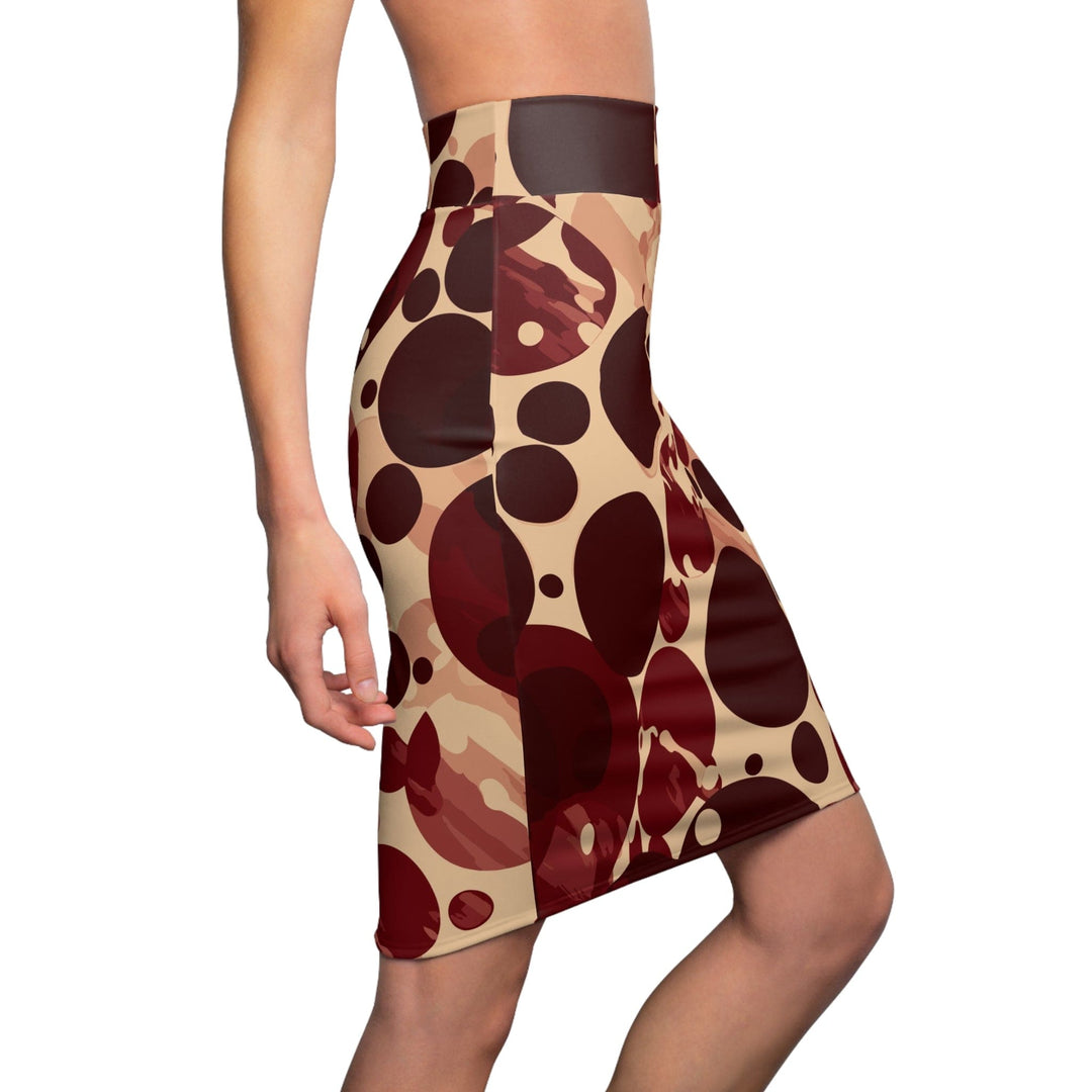 High Waist Womens Pencil Skirt - Contour Stretch - Burgundy and Beige Circular