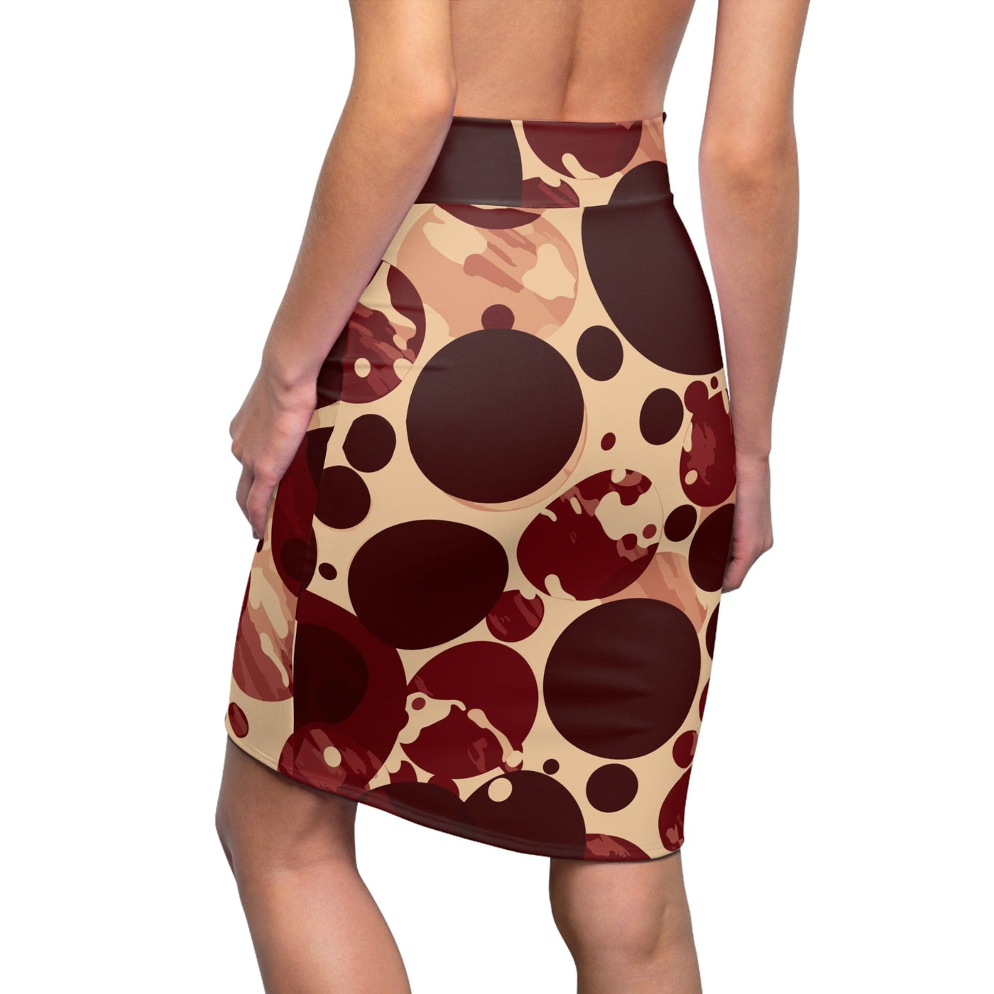High Waist Womens Pencil Skirt - Contour Stretch - Burgundy And Beige Circular