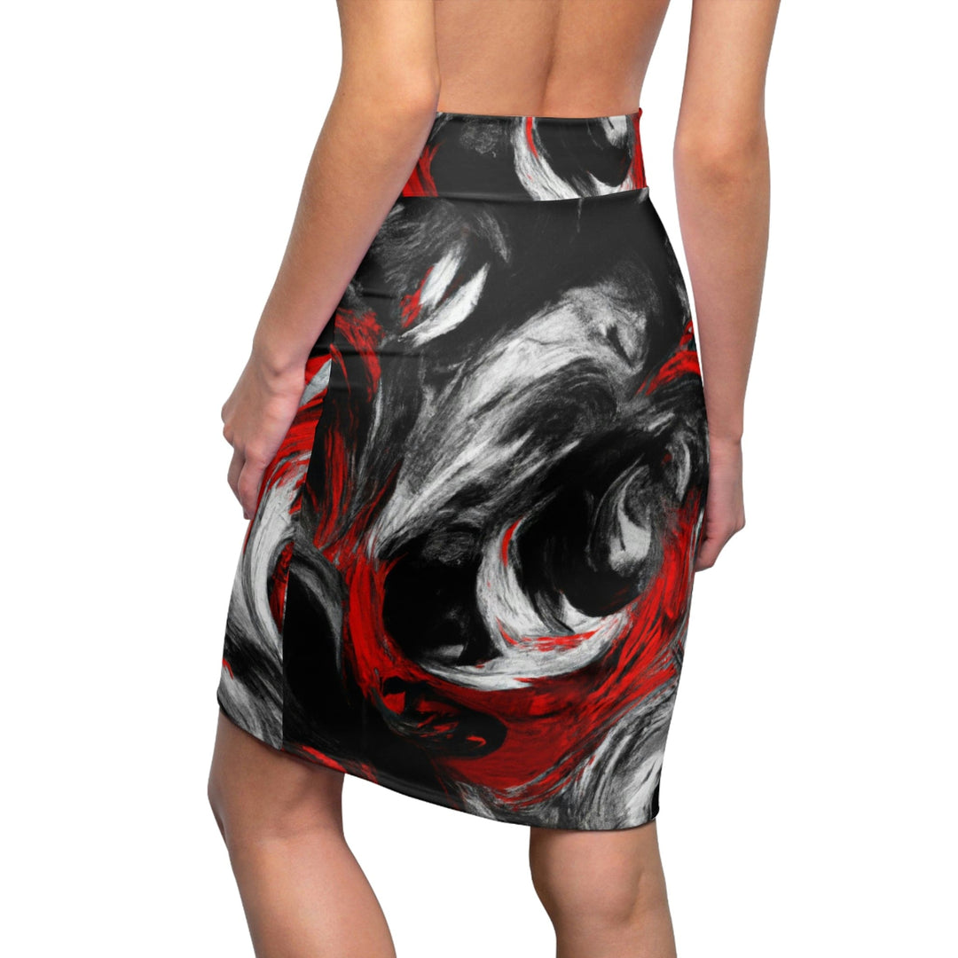 High Waist Womens Pencil Skirt - Contour Stretch - Decorative Black Red White