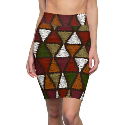 High Waist Womens Pencil Skirt - Contour Stretch Forest Green And White Tribal