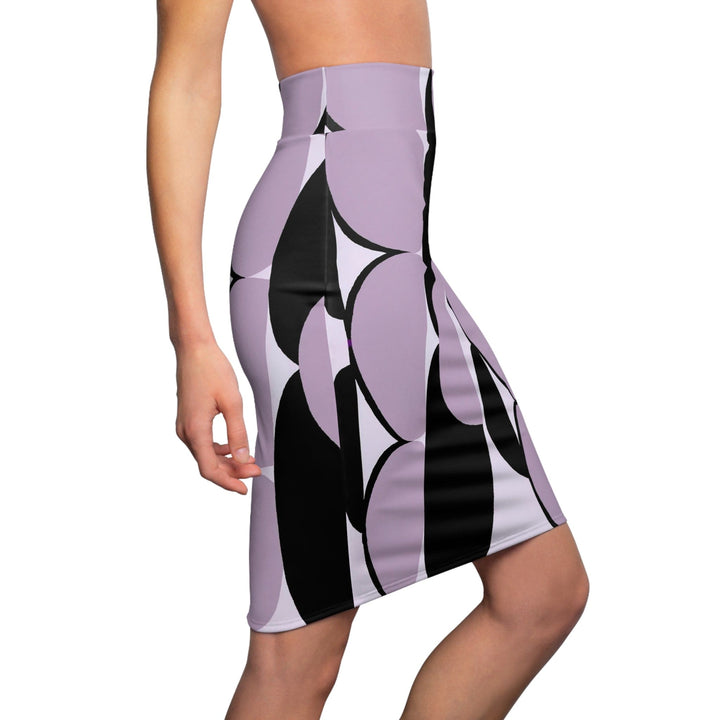 High Waist Womens Pencil Skirt - Contour Stretch - Geometric Lavender and Black