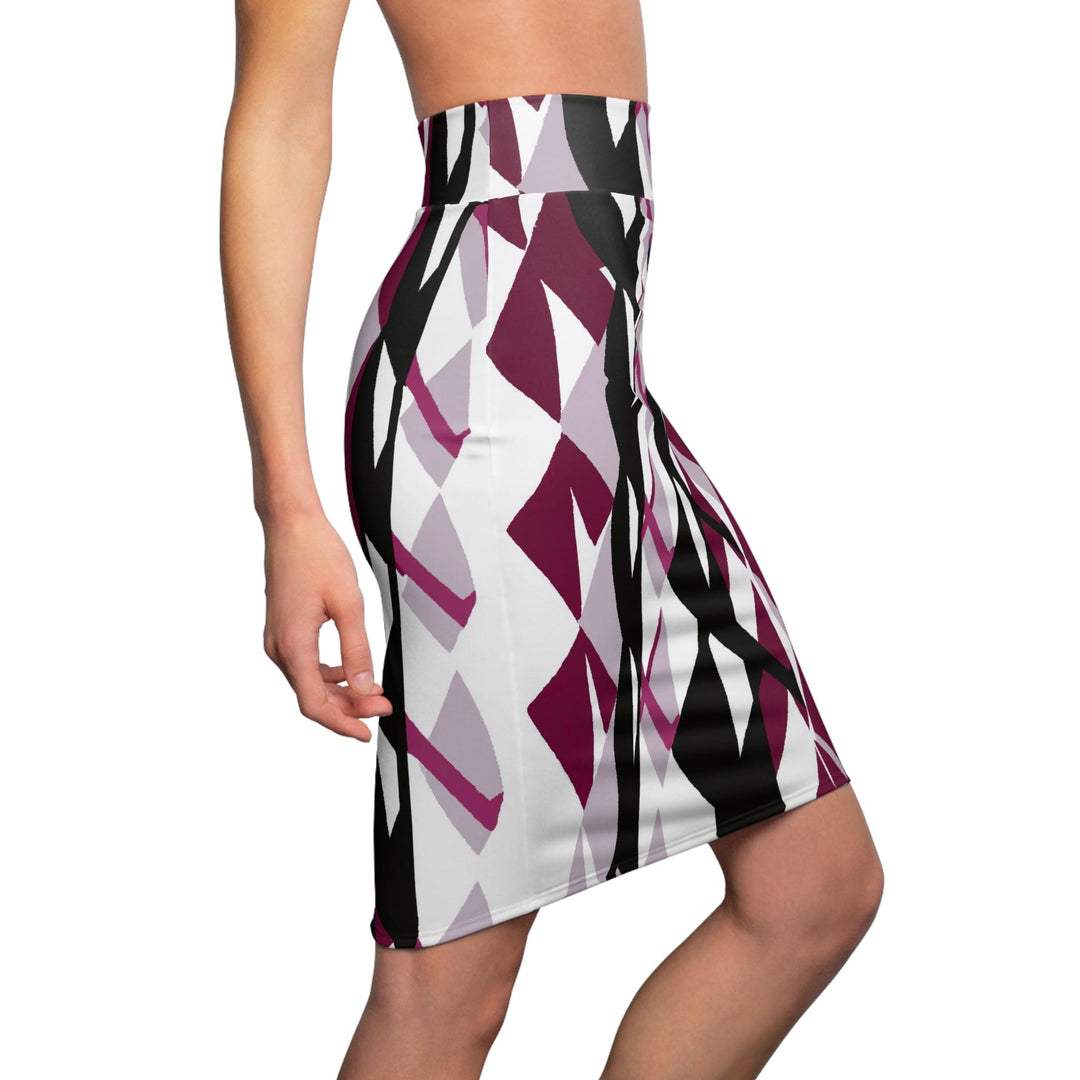 High Waist Womens Pencil Skirt - Contour Stretch - Mauve Pink and Black