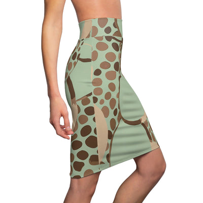 High Waist Womens Pencil Skirt - Contour Stretch - Mint Green And Brown Spotted