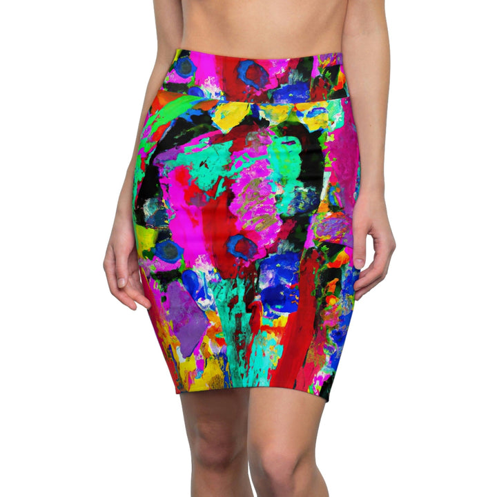 High Waist Womens Pencil Skirt - Contour Stretch Multicolor Abstract Expression