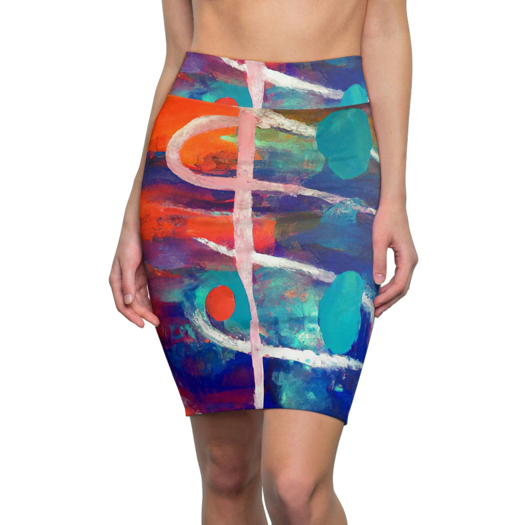 High Waist Womens Pencil Skirt - Contour Stretch Multicolor Abstract Expression