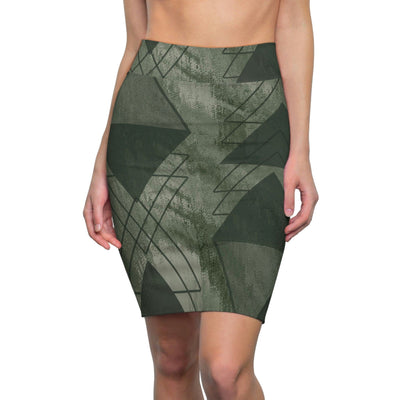 High Waist Womens Pencil Skirt - Contour Stretch Olive Green Triangular