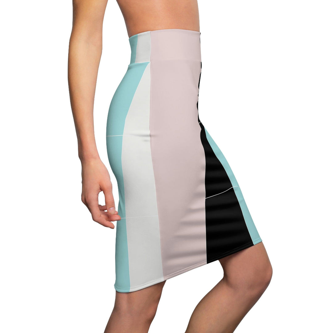 High Waist Womens Pencil Skirt - Contour Stretch Pastel Colorblock